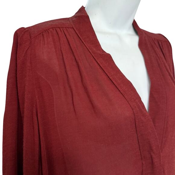 Isabel Marant Maroon Red Burgundy Long Sleeve V-Neck Split Hem Tunic Dress sz M - Picture 8 of 12